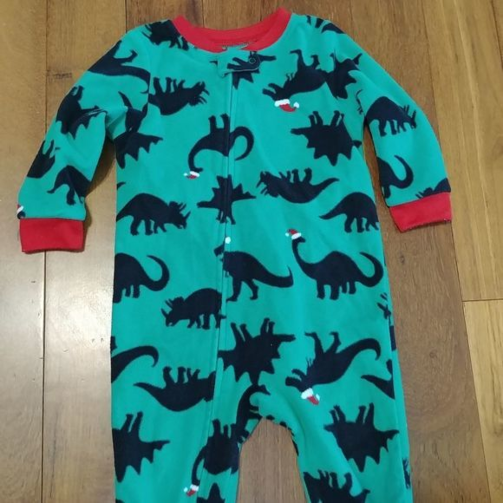 Carters Green Christmas Dinosaur Pajamas